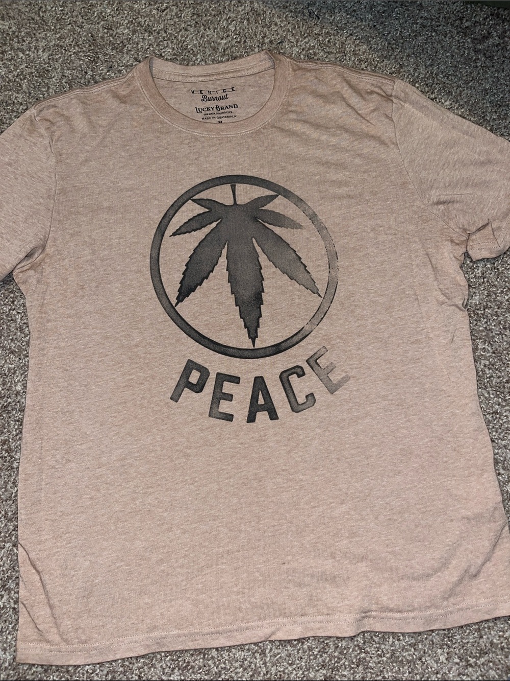 Lucky Brand Men’s Tan Crew Neck 'Peace' Graphic Tee